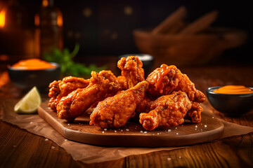 Delicious Buffalo Wings on Wooden Table Created with Generative AI Tools
