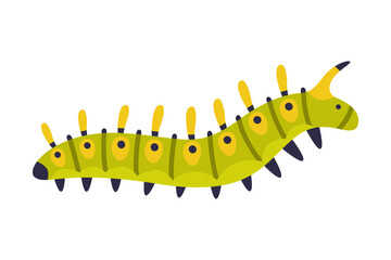 Bright Green Caterpillar as Larval Stage of Insect Crawling and Creeping Vector Illustration