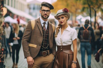 Trendy Oktoberfest Duo: Exuberant Traditional Attire with a Twist, Generative AI
