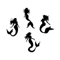 Vector illustration. Mermaid silhouette. Girl with a fishtail.