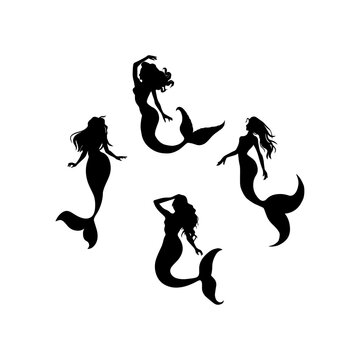 Vector illustration. Mermaid silhouette. Girl with a fishtail.