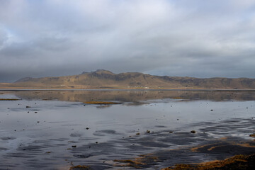 Lake and mountains, Dyrholaey, south Iceland