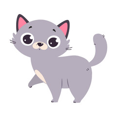 Funny Grey Cat with Cute Snout as Domestic Pet Walking Vector Illustration