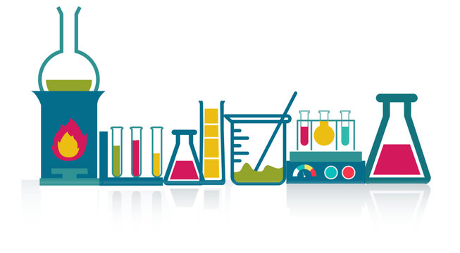 Laboratory Instrument, Flask, Test Tube, Beaker Logo Concept