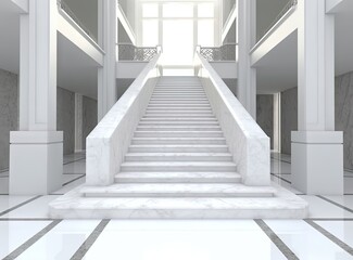 The main hall with a large staircase, columns. Many steps leading to the top. created with Generative AI technology