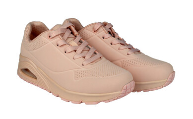 Women's sneakers isolated from background. Pink color. Profile view