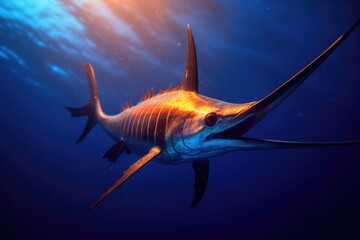 Obraz na płótnie Canvas Swordfish Swimming in the Deep Blue Ocean