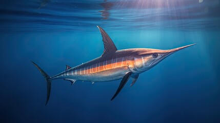 Obraz premium Swordfish Swimming in the Deep Blue Ocean