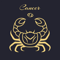 Cancer zodiac sign. Symbol and icon of astrology horoscope. Vector illustrations