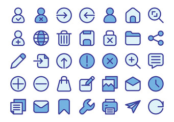 User interface blue colored outline icons set. The collection includes in business development, programming, web design, app design, and more.