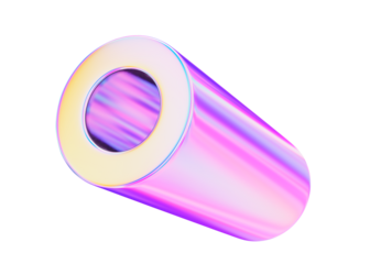 3d holographic geometric shape cylinder. Metal simple figure for your design on isolated background. 3d rendering illustration..