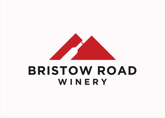 mountain with bottle of wine logo design vector silhouette illustration