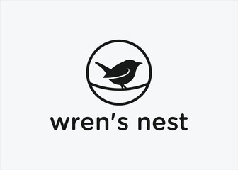 wren bird logo design vector silhouette illustration - obrazy, fototapety, plakaty