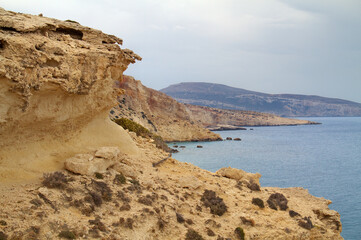 Fototapeta na wymiar Limestone cliffs on the Mediterranean coast of Crete, Greece 