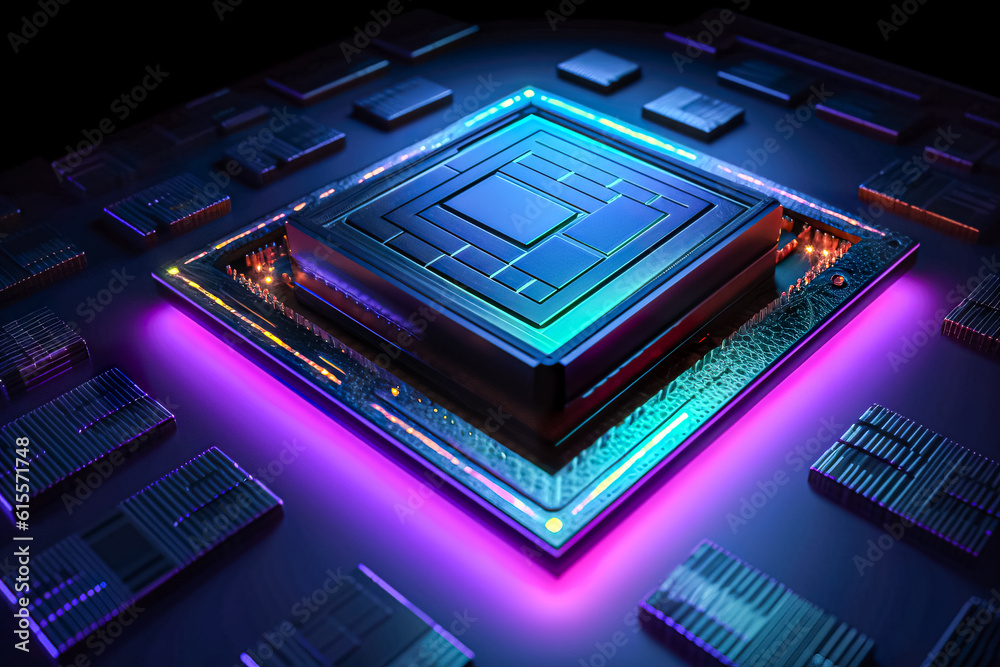 Poster cpu in a chip on a circuit board. generative ai