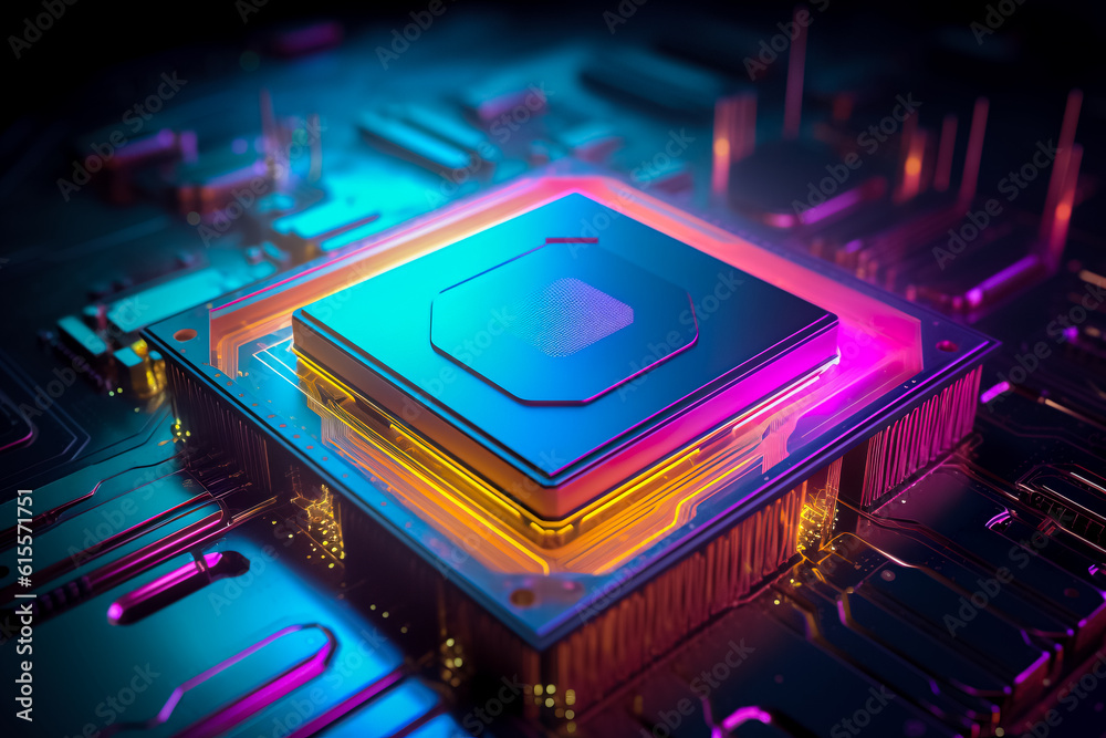 Poster cpu in a chip on a circuit board. generative ai