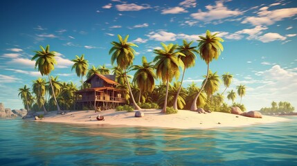 Fototapeta na wymiar Summer vacation on a tropical island with beautiful beach and palm trees Generative AI