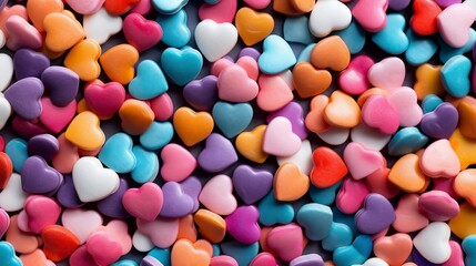 Fototapeta na wymiar Background of brightly colored candy hearts Generative AI