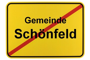 Illustration eines Ortsschildes der Gemeinde Schönfeld in Brandenburg