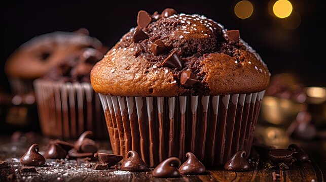 Chocolate Muffin with Chocolate Chips Generative AI