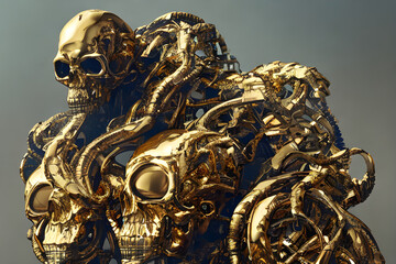 golden skull robot statue