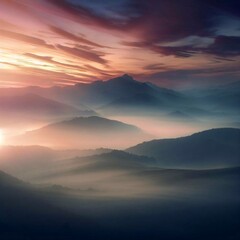 Fototapeta na wymiar sunrise over a mist-covered mountain range
