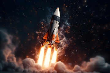 A Cartoon Rocket Launch Illustration. Generative AI