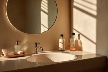 Luxury Bathroom Mock up Minimalist Product Backdrop Background Neutral Minimalist Simple Minimal Color, Beige, Tan, White