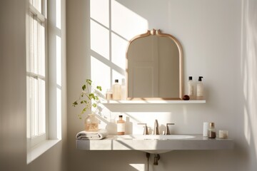 Luxury Bathroom Mock up Minimalist Product Backdrop Background Neutral Minimalist Simple Minimal Color, Beige, Tan, White