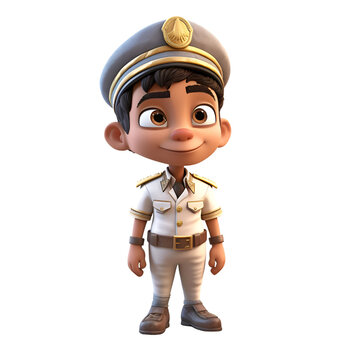 3D Render of Little Boy with pilot cap and officer's uniform