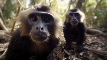 Obraz premium Capuchin Monkeys in nature. Generative AI