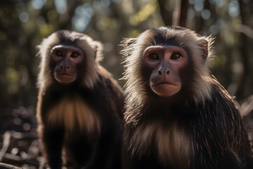 Capuchin Monkeys in nature. Generative AI