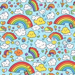 Naklejka premium seamless pattern with rainbow, generative ai