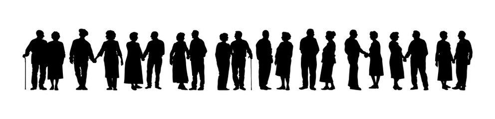Vector illustration. An elderly couple of pensioners. A large set of people.