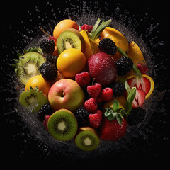 fruit basket with black background