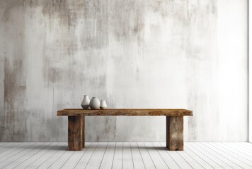 Rustic Exposed Brick Wall with Worn Farmhouse Table Minimalist Product Backdrop Background Neutral Minimalist Simple Minimal Color, Beige, Tan, White, Vase