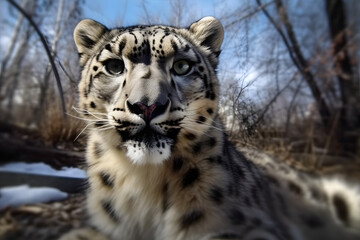 Fototapeta premium The Majestic Snow Leopard in its Natural Habitat. Generative AI