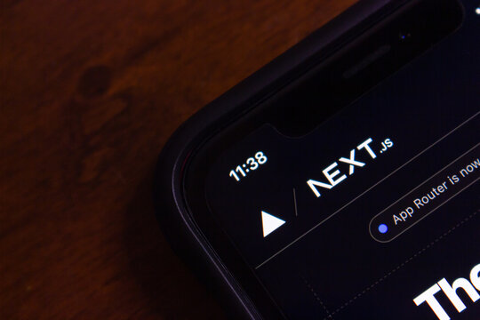 Vancouver, CANADA - Jun 19 2023 : A website of Next.js seen in an iPhone. Next.js is an open-source React framework created by Vercel