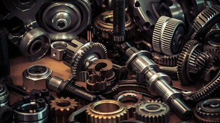 Close up of tetallic gears and auto parts