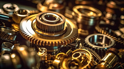 Fototapeta na wymiar Close up of tetallic gears and auto parts