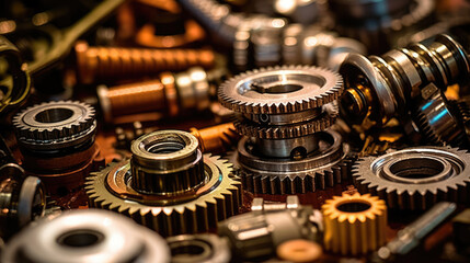 Close up of tetallic gears and auto parts