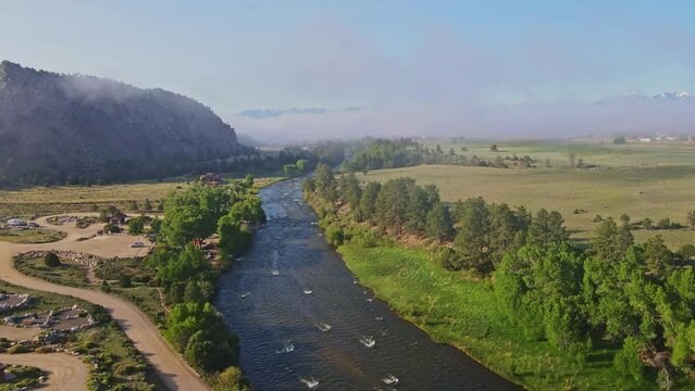 Early morning view of Arkansas River at Buena Vista Colorado 