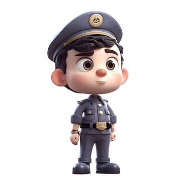 3D Render of a Little Police Boy with a hat and uniform