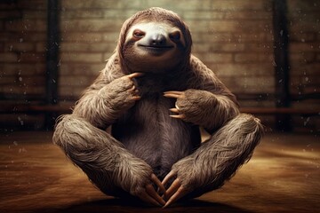 A sloth in a funny yoga pose. Generative AI.