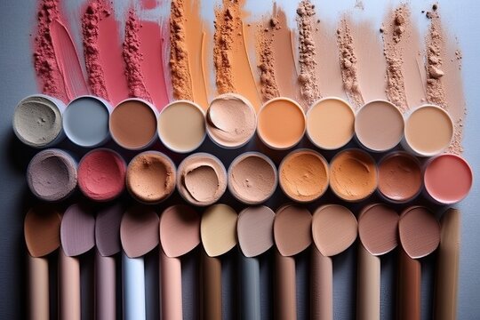 A different colors of makeup foundation products. Generative AI.