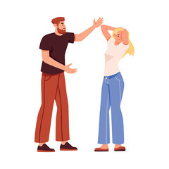 Domestic Violence and Human Aggression with Man and Woman Victim Vector Illustration