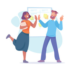 Man and Woman Having Bright Idea and Finding Smart Solution Cheering Vector Illustration