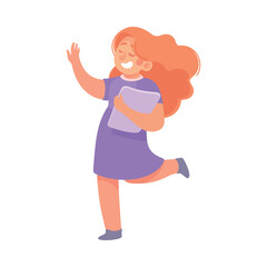 Woman Give High Five Having Bright Idea and Finding Smart Solution Cheering Vector Illustration