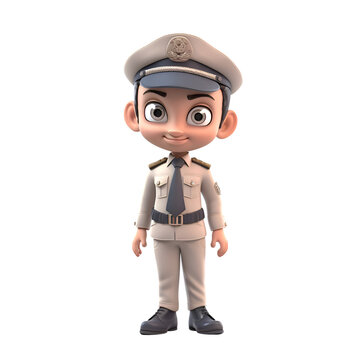3D illustration of a cute police officer with cap and uniform. isolated on white background