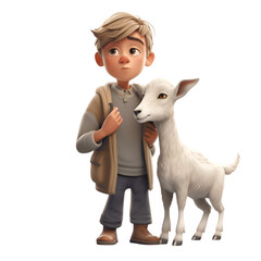 3D digital render of a boy and a goat isolated on white background